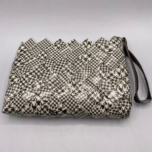 Nahui Ollin Woven Plastic Black & White Y2K Houndstooth Clutch Wristlet